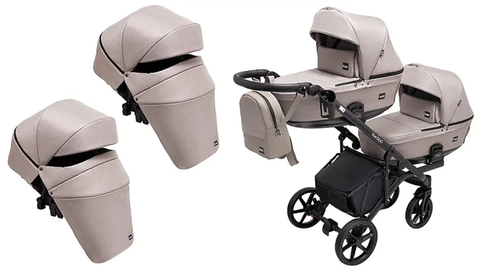 Коляска 2 в 1 для двойни Bair Kiwi DUO Soft BKD-455 капучино