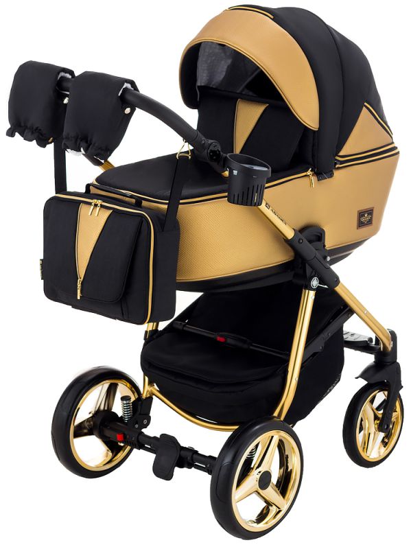 Коляска 2 в 1 Adamex Sierra Polar (Gold) SR403 чорний - золота шкіра (перфорація)