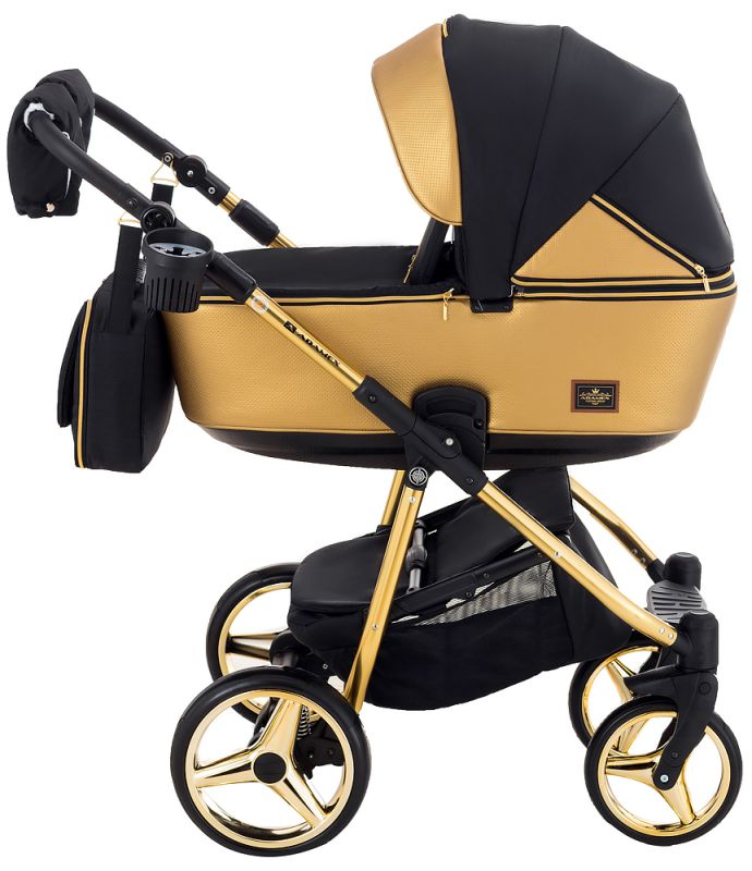 Коляска 2 в 1 Adamex Sierra Polar (Gold) SR403 чорний - золота шкіра (перфорація)