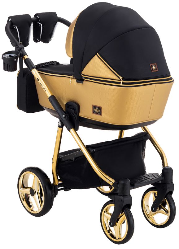 Коляска 2 в 1 Adamex Sierra Polar (Gold) SR403 чорний - золота шкіра (перфорація)