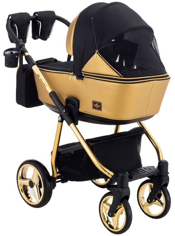 Коляска 2 в 1 Adamex Sierra Polar (Gold) SR403 чорний - золота шкіра (перфорація)
