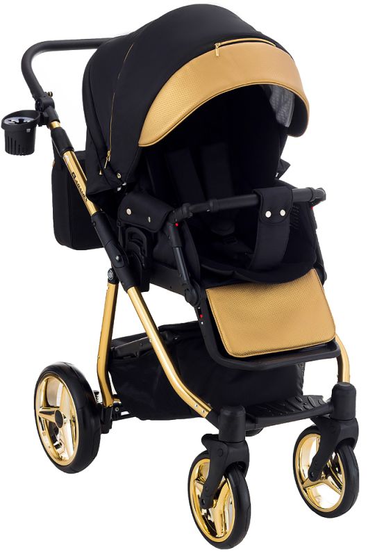 Коляска 2 в 1 Adamex Sierra Polar (Gold) SR403 чорний - золота шкіра (перфорація)