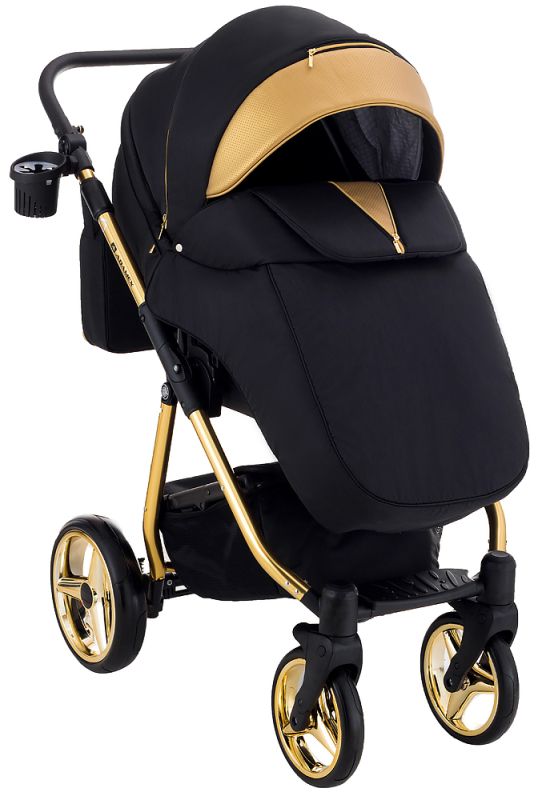 Коляска 2 в 1 Adamex Sierra Polar (Gold) SR403 чорний - золота шкіра (перфорація)