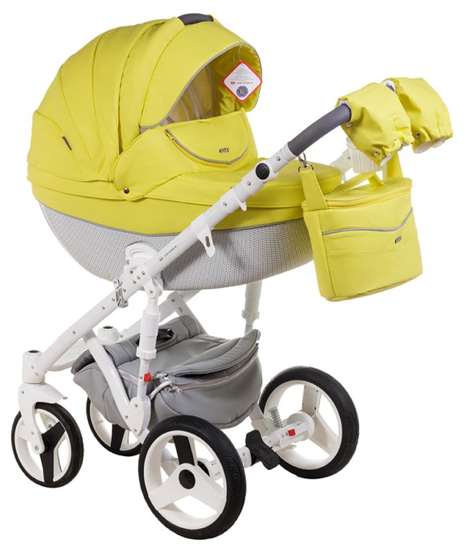 Коляска 2 в 1 Adamex Monte Deluxe Carbon кожа 100% 39S-B лимонный (белый карбон и рама)