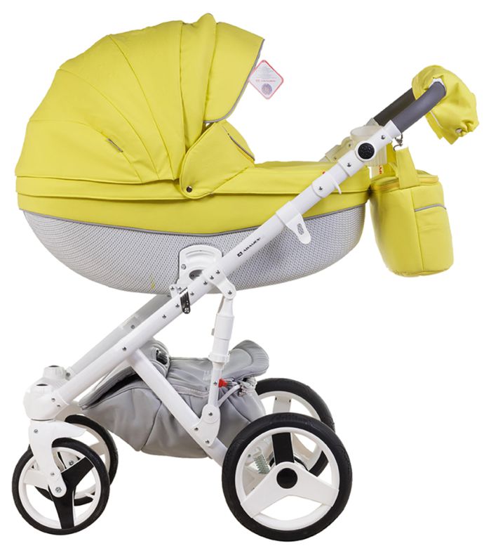 Коляска 2 в 1 Adamex Monte Deluxe Carbon кожа 100% 39S-B лимонный (белый карбон и рама)