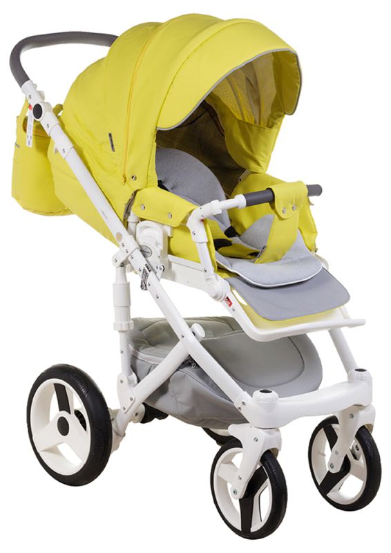 Коляска 2 в 1 Adamex Monte Deluxe Carbon кожа 100% 39S-B лимонный (белый карбон и рама)