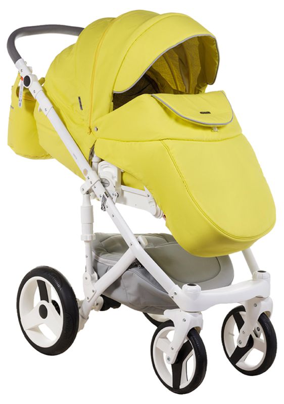 Коляска 2 в 1 Adamex Monte Deluxe Carbon кожа 100% 39S-B лимонный (белый карбон и рама)