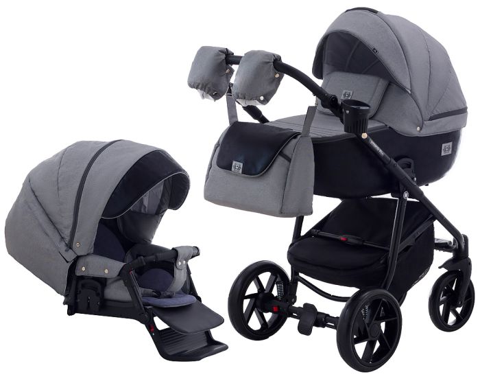 Коляска 2 в 1 Adamex Hybryd Plus BR281 черный кожа (мрамор) - серый