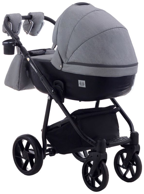 Коляска 2 в 1 Adamex Hybryd Plus BR281 черный кожа (мрамор) - серый