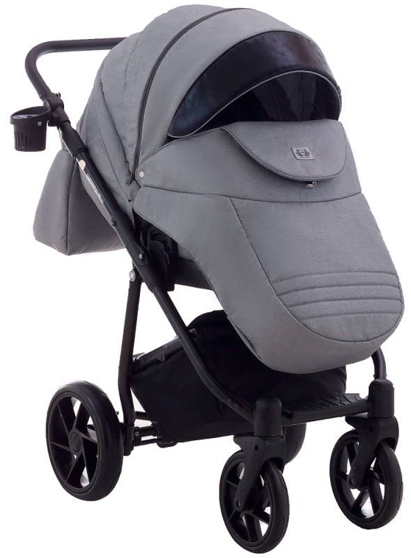 Коляска 2 в 1 Adamex Hybryd Plus BR281 черный кожа (мрамор) - серый