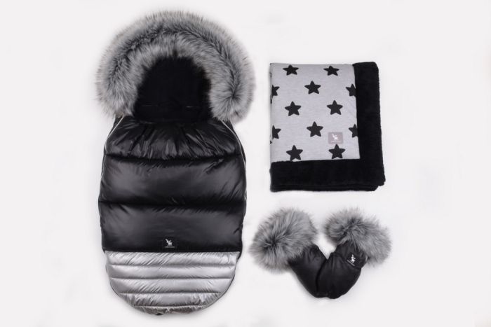 Теплый плед Cottonmoose KO 743/29/74 black star cotton jersey (светло-серый (черные звезды) с черным)