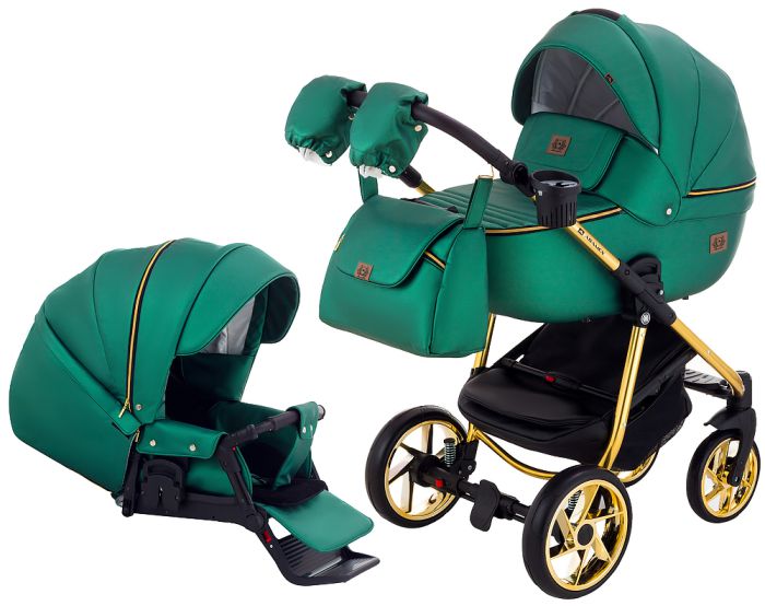 Коляска 2 в 1 Adamex Hybryd Plus Polar (Gold) Кожа 100% Y216А зеленый перламутр