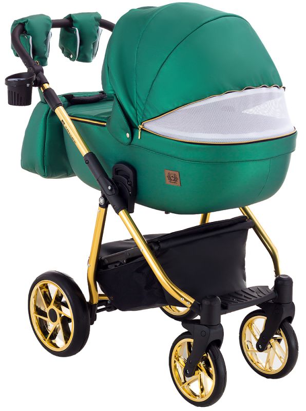 Коляска 2 в 1 Adamex Hybryd Plus Polar (Gold) Кожа 100% Y216А зеленый перламутр