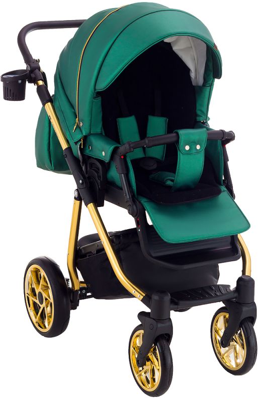 Коляска 2 в 1 Adamex Hybryd Plus Polar (Gold) Кожа 100% Y216А зеленый перламутр