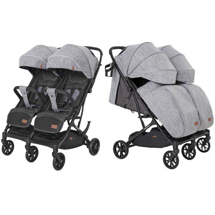 Коляска прогулочная для двойни CARRELLO Presto Duo CRL-5506 Pitch Grey +дождевик