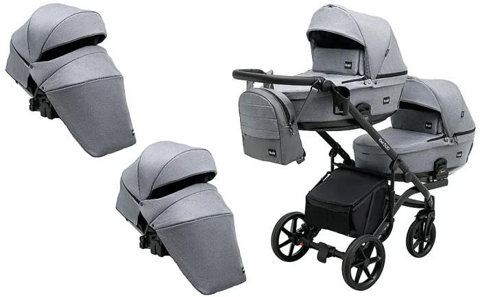 Коляска 2 в 1 для двойни Bair Kiwi DUO Soft BKP-218 серый