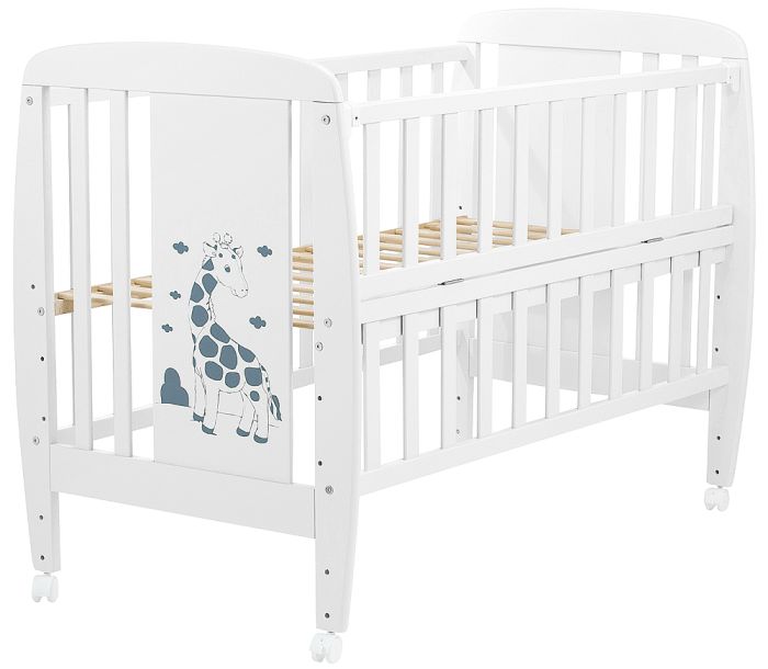 Кровать Babyroom Жирафик откидной бок, колеса DJO-01  бук белый