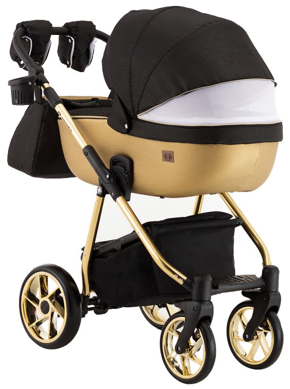 Коляска 2 в 1 Adamex Hybryd Plus Polar (Gold) BR619 черный (золотой люрекс) - золотая кожа