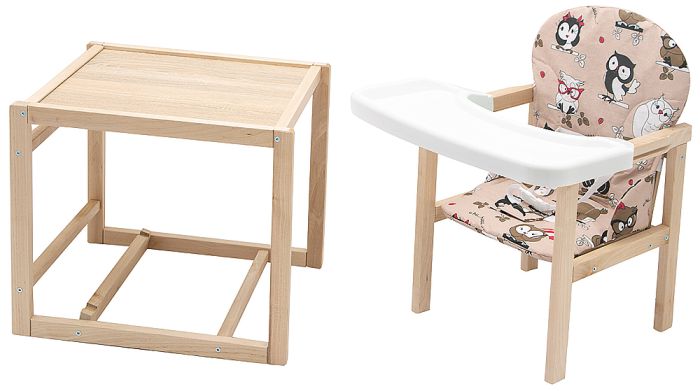 Стільчик-трансформер Babyroom Поні-230 eko без лаку пластикова стільниця бежевий (сови)