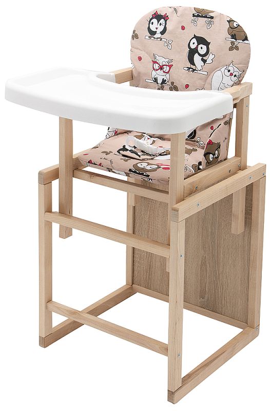 Стільчик-трансформер Babyroom Поні-230 eko без лаку пластикова стільниця бежевий (сови)