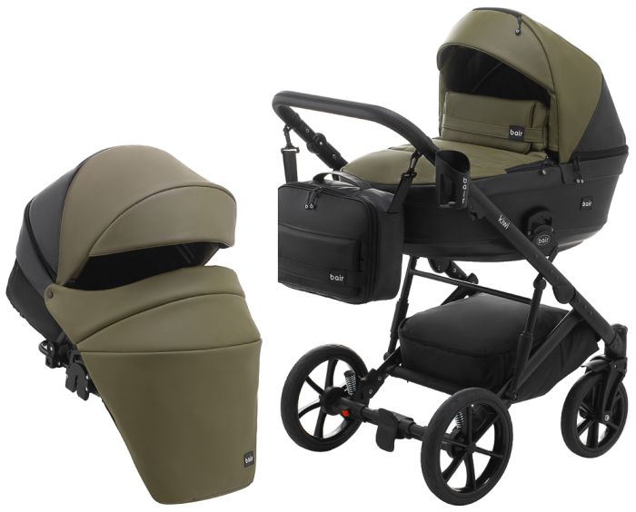 Коляска 2 в 1 Bair Kiwi шкіра 100% BK-11/15 хакі - чорний