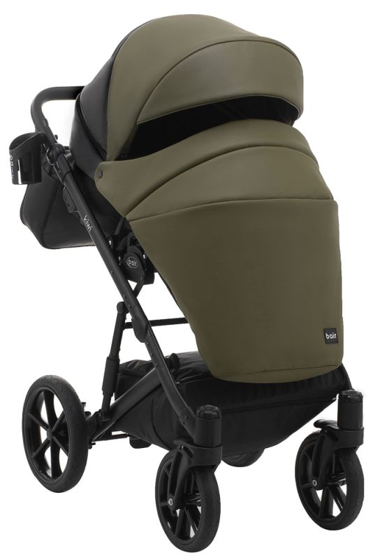 Коляска 2 в 1 Bair Kiwi шкіра 100% BK-11/15 хакі - чорний