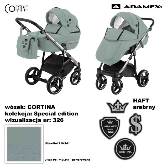 Коляска 2 в 1 Adamex Cortina CT-326 кожа бирюза