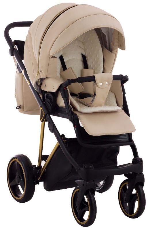 Коляска 2 в 1 Adamex Mimi Polar (Gold) кожа 100% CR305A бежевая кожа - бежевая кожа (выдавленная точка)