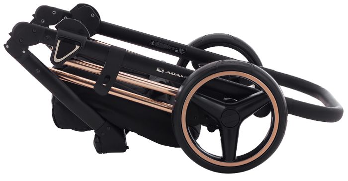 Коляска 2 в 1 Adamex Mimi Polar (Pink Gold) BR604 черный (люрикс) - медный (принт) кожа (выдавленная точка)