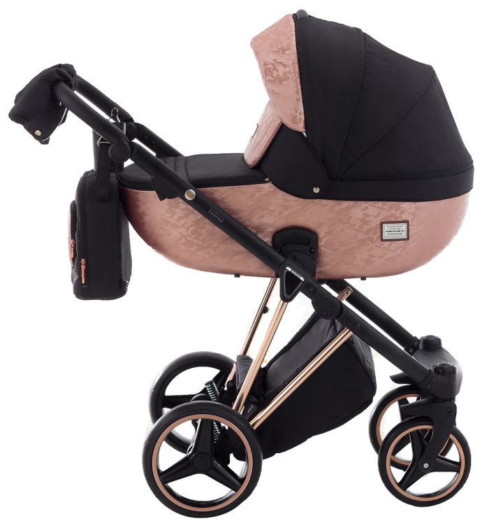 Коляска 2 в 1 Adamex Mimi Polar (Pink Gold) BR604 черный (люрикс) - медный (принт) кожа (выдавленная точка)