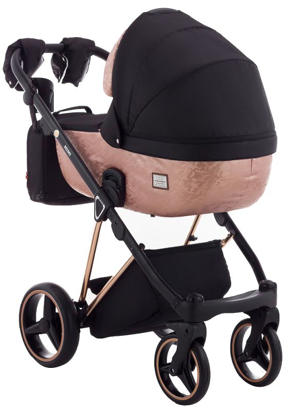 Коляска 2 в 1 Adamex Mimi Polar (Pink Gold) BR604 черный (люрикс) - медный (принт) кожа (выдавленная точка)