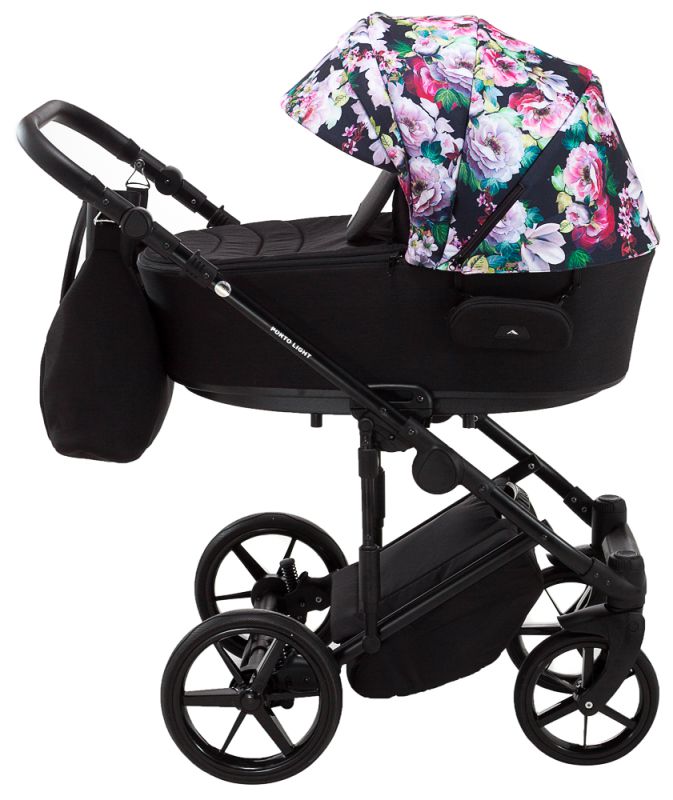 Коляска 2 в 1 Adamex Porto Light Flowers 10 чорний (різнокольорові квіти)