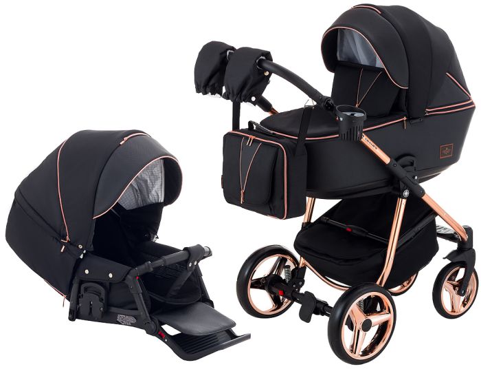Коляска 2 в 1 Adamex Sierra Polar (Pink Gold) SR408 черный - черный кожа (перфорация)