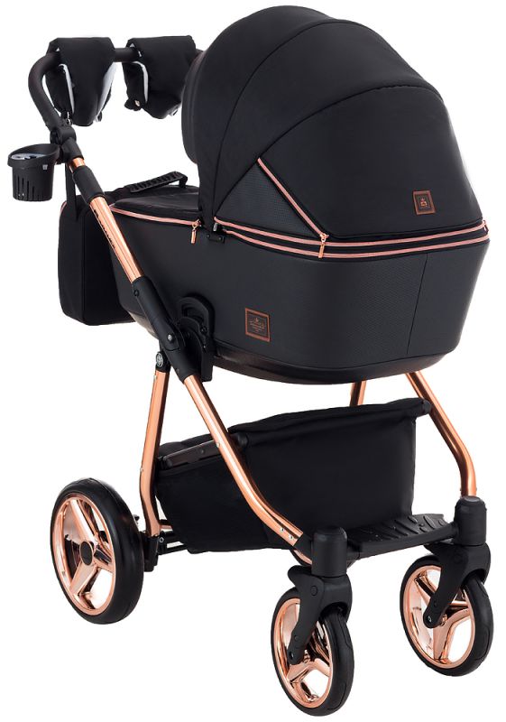 Коляска 2 в 1 Adamex Sierra Polar (Pink Gold) SR408 черный - черный кожа (перфорация)