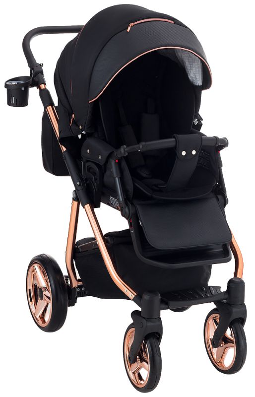 Коляска 2 в 1 Adamex Sierra Polar (Pink Gold) SR408 черный - черный кожа (перфорация)