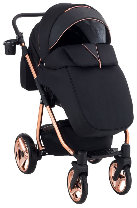 Коляска 2 в 1 Adamex Sierra Polar (Pink Gold) SR408 черный - черный кожа (перфорация)