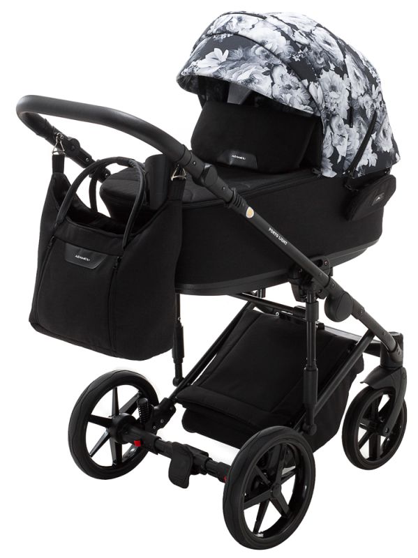 Коляска 2 в 1 Adamex Porto Light Flowers 11 черный (черно цветы)-белые