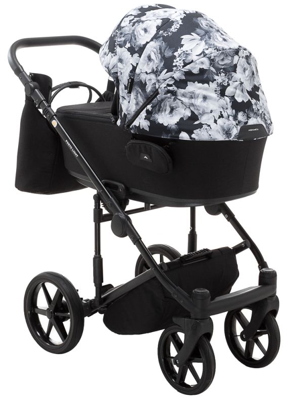 Коляска 2 в 1 Adamex Porto Light Flowers 11 черный (черно цветы)-белые