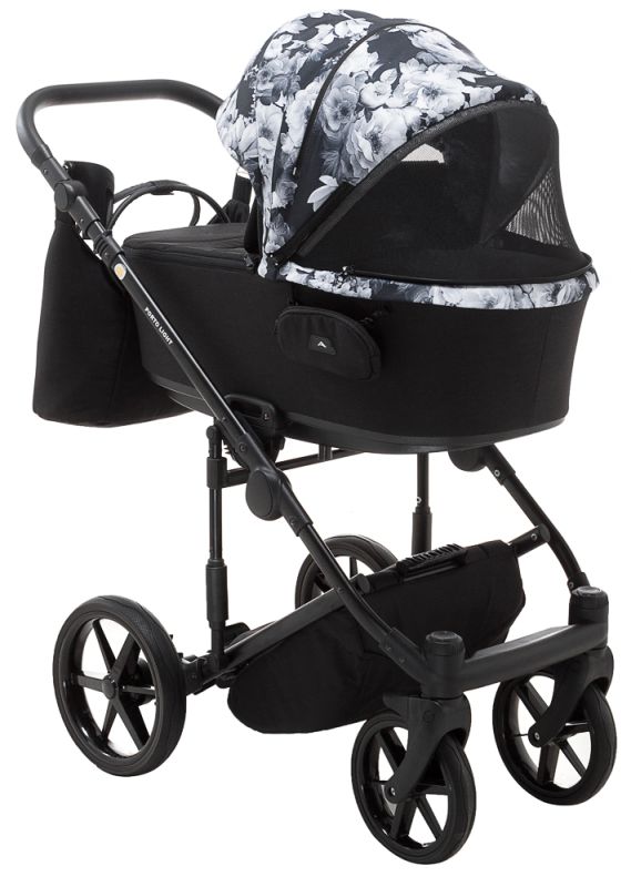 Коляска 2 в 1 Adamex Porto Light Flowers 11 черный (черно цветы)-белые