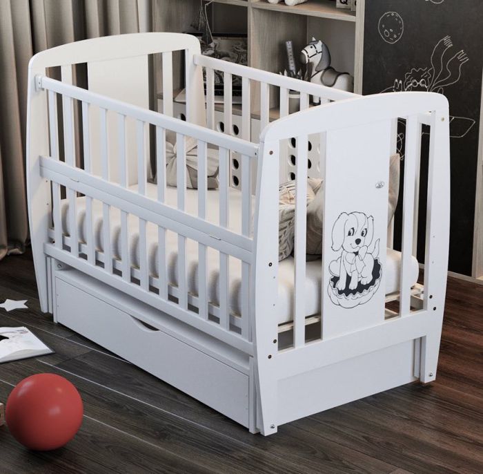 Ліжко Babyroom Собачка маятник, ящик, відкидний бік DSMYO-3 бук білий