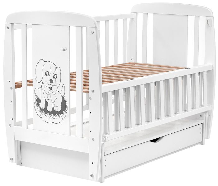 Ліжко Babyroom Собачка маятник, ящик, відкидний бік DSMYO-3 бук білий