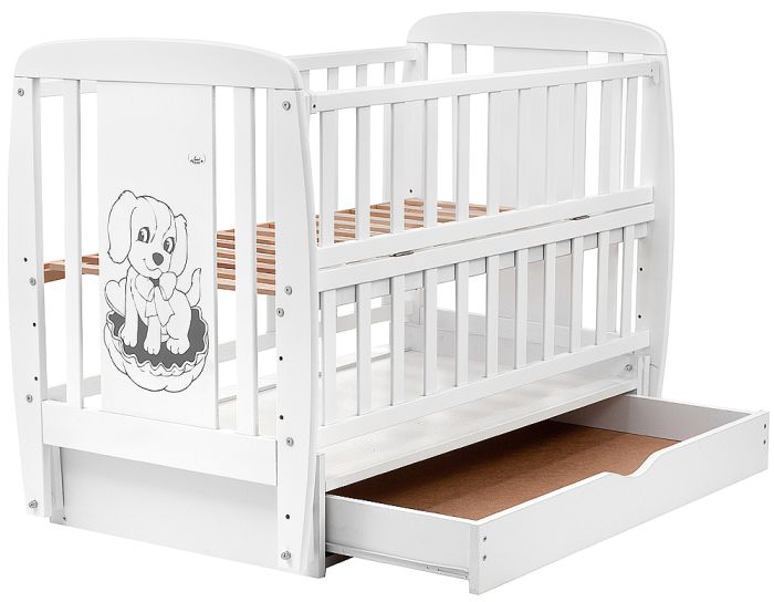 Ліжко Babyroom Собачка маятник, ящик, відкидний бік DSMYO-3 бук білий