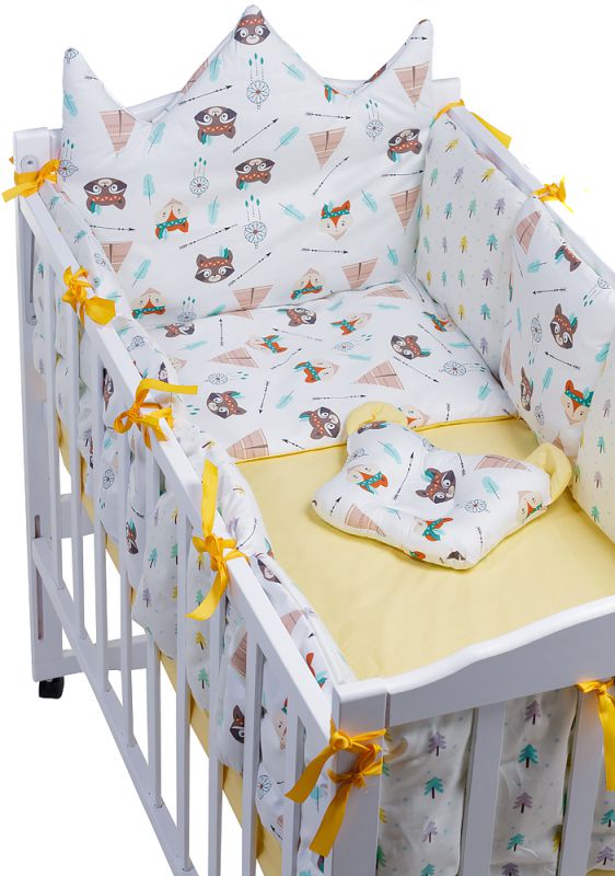 Дитяча постільна білизна Babyroom Classic Bortiki-01 (6 елементів) жовто-біле (лисиця, єнот)