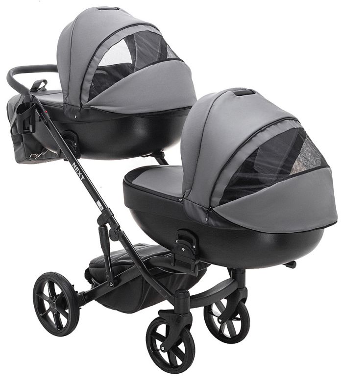 Коляска 2 в 1 для двойни Bair Next DUO Кожа 100% 25 графит