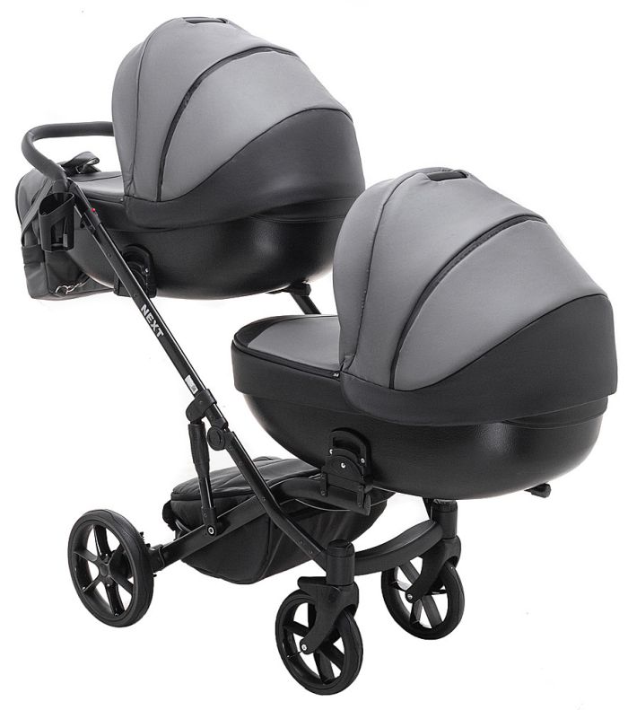Коляска 2 в 1 для двойни Bair Next DUO Кожа 100% 25 графит