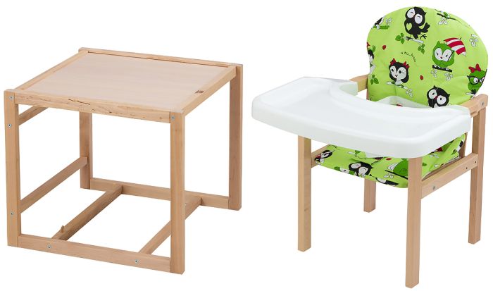 Стільчик-трансформер Babyroom Поні-230 eko без лаку пластикова стільниця зелений (сови)