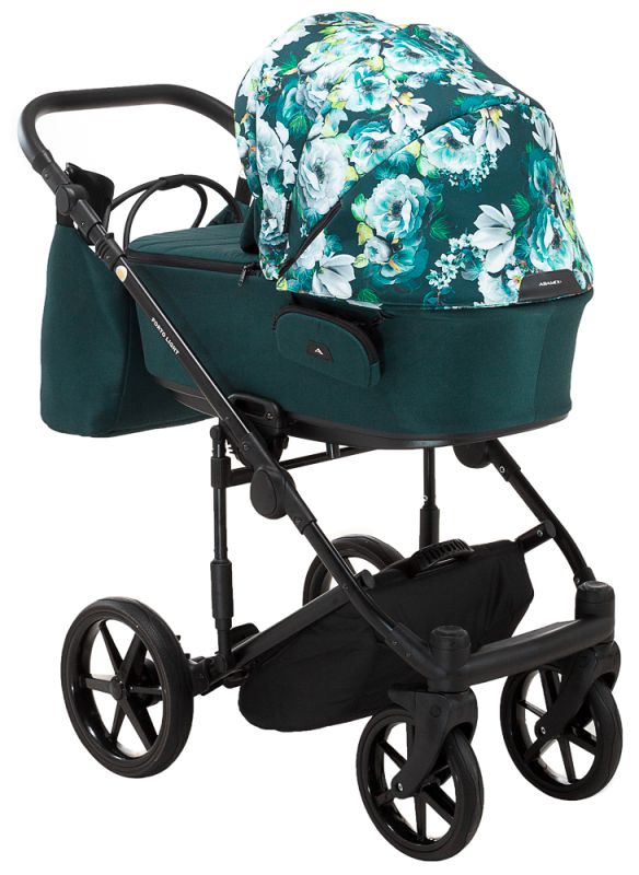 Коляска 2 в 1 Adamex Porto Light Flowers 9 темно-зеленый (разноцветные цветы)