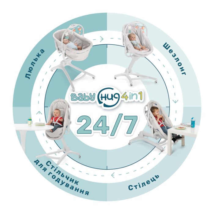 Кроватка-стульчик Chicco Baby Hug AIR 4 в 1 Stone