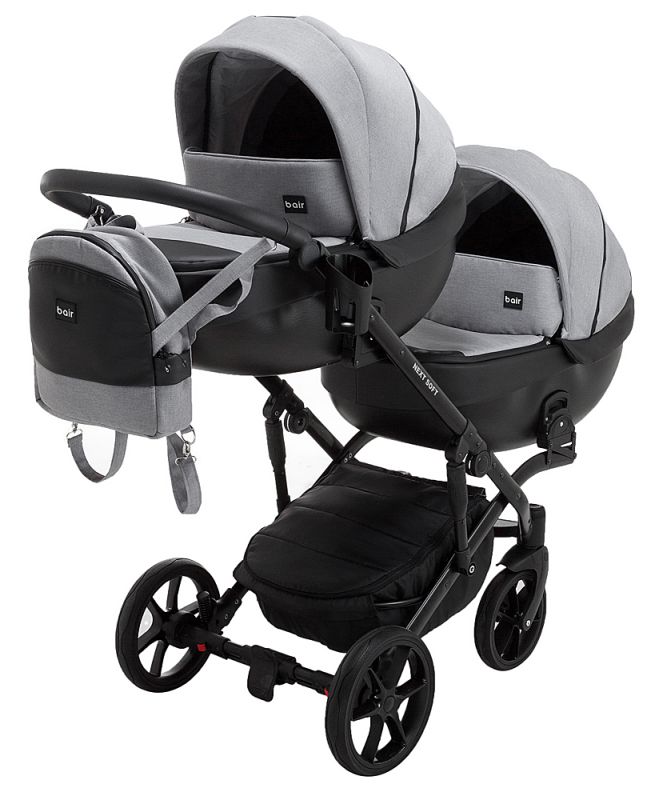 Коляска 2 в 1 для двойни Bair Next DUO Soft 10 серый