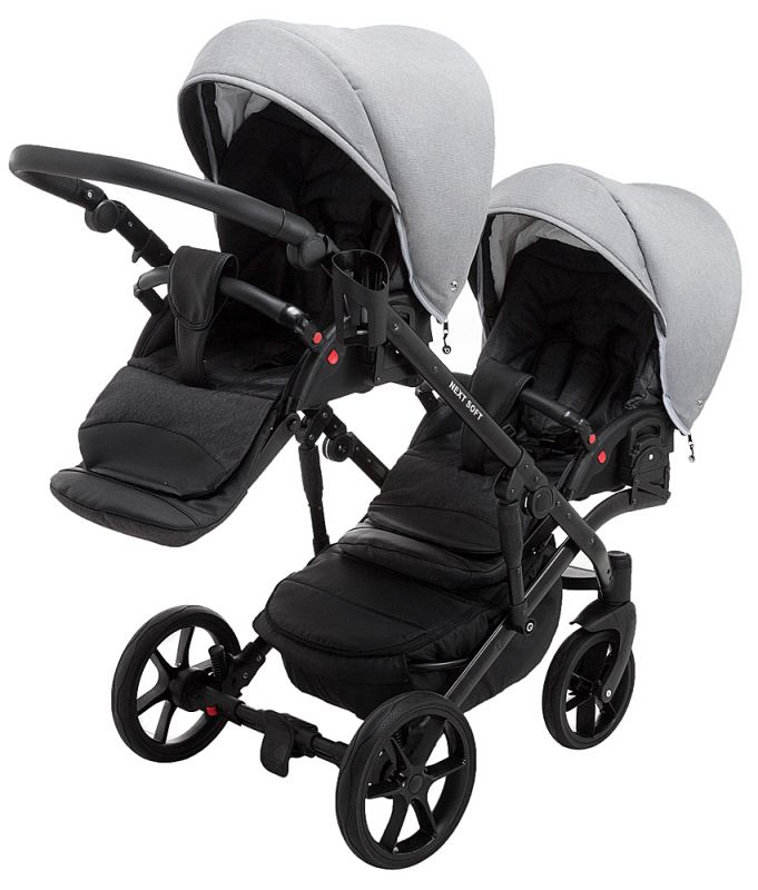 Коляска 2 в 1 для двойни Bair Next DUO Soft 10 серый